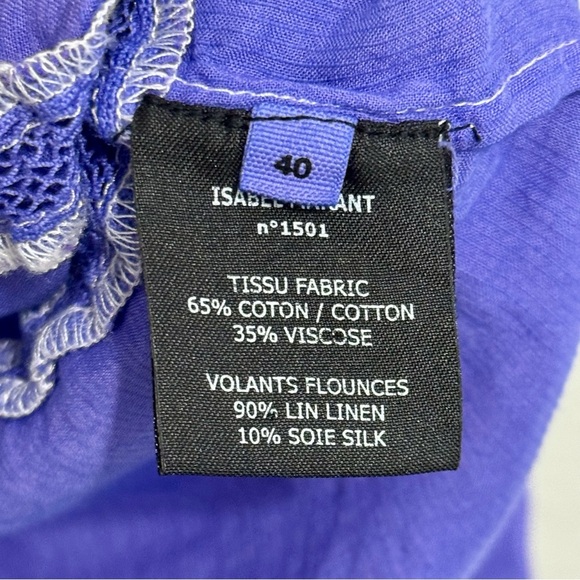 Isabel Marant Chay Striped Lattice Inset Peasant Blouse Purple Women’s Size 8/40 - Picture 3 of 6